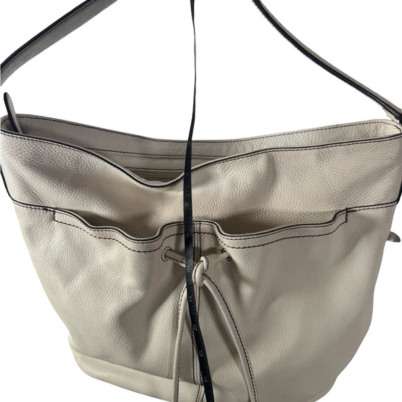 Cole Haan Hobo Leather Handbag White Reily Zip Drawstring Medium Shoulder Purse - Picture 9 of 11
